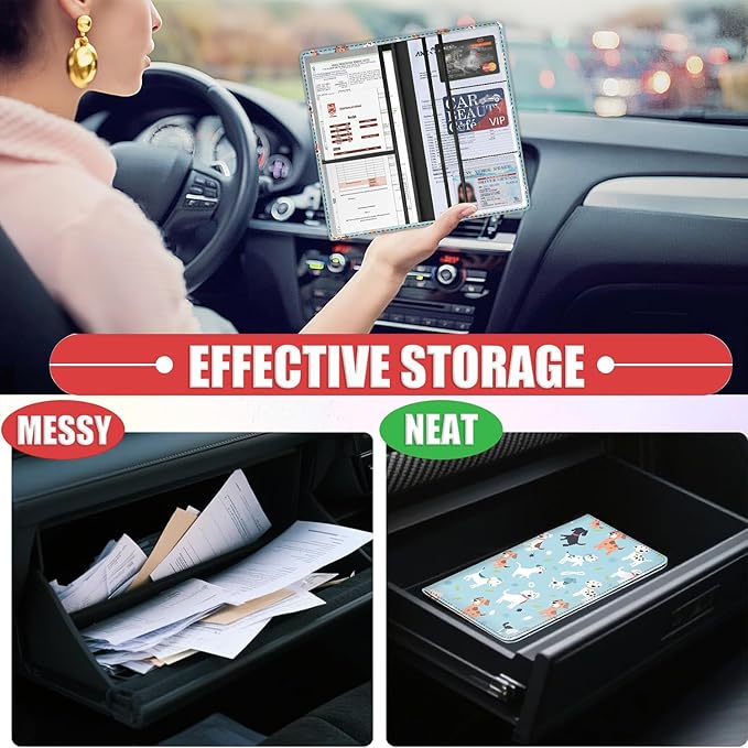 SOTWONSO Car Registration Holder, Waterproof PU Leather Vehicle Card Document Glove Box Organizer, Women Interior Auto Accessories Case for Cards, Driver License Car Insurance Holder, Dogs Pattern