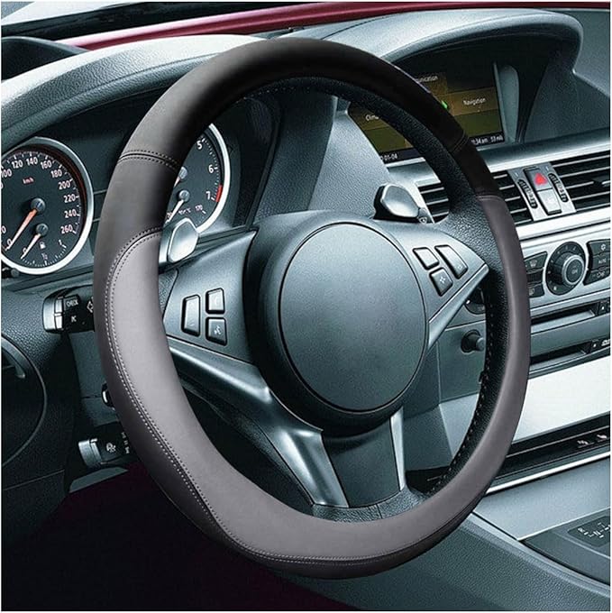 14.5"-15" Car Steering Wheel Cover, Microfiber Leather Cover, Anti-Slip Breathable Steering Wheel Decoration, Universal Steering Wheel Accessories for Diverse Cars (Gray)