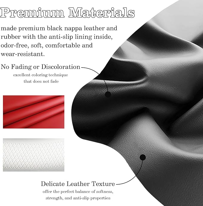 Black Red Car Steering Wheel Cover, Nappa Leather, Bottom Color Blocking, Universal 14.5-15 Inch Leather Anti-Slip Breathable Auto Steering Wheel Covers for Men Women