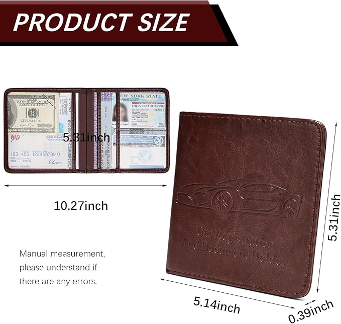 Car Registration and Insurance Holder, Vehicle Glove Box Car Organizer with Magnetic Closure for Documents, Cards, License Car Organization, 1-Pack Dark Brown