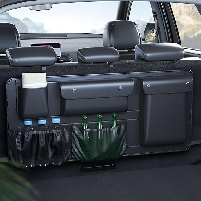 Car Trunk Organizer, Collapsible Hanging Cargo Storage Bag with 5 Pockets, Durable Foldable Backseat Organizer for SUV, Truck, MPV, Sedan