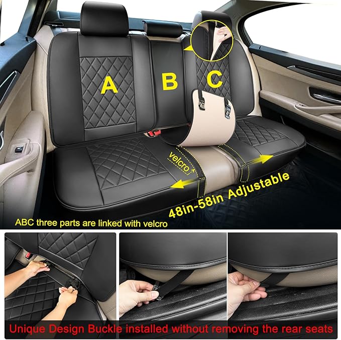 BEITK Leather Car Seat Covers Full Set,Unique Rear Design Easy to Install Car Seat Cover Protectors,Universal Full Surround Front Back Auto Seat Cover,Car Seat Cover for Sedan Cars Pick-up Trucks SUV
