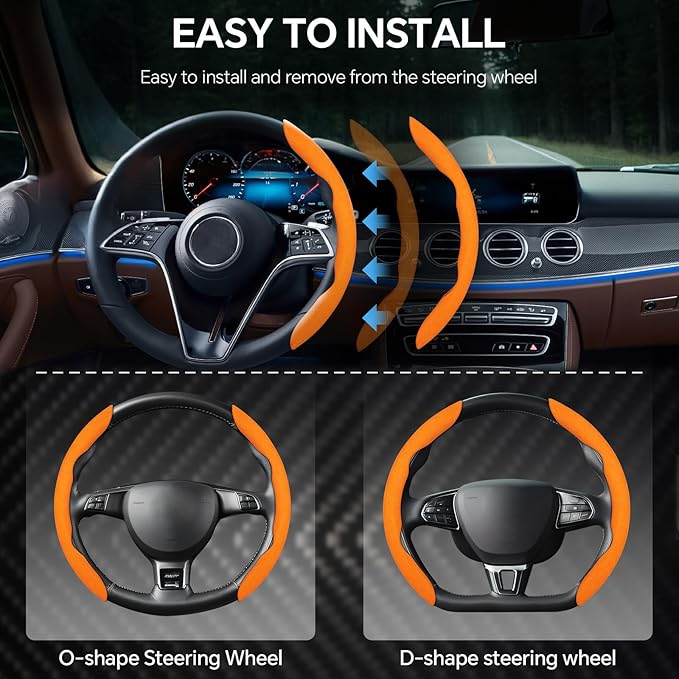 PAUUOOA 2 Piece Alcantara Steering Wheel Cover - Split Sport Design for D & O Shape Wheels, Soft Touch · Anti-Slip Grip · All Season Comfort · Durable Luxury Material for Performance Cars