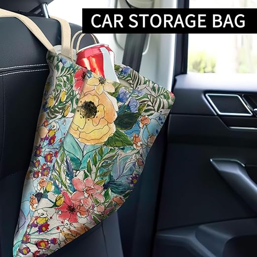 Car Trash Can, Cute Car Trash Bag, Hanging Car Organizer and Storage Bag, Trash Bin for Car Accessories, Vehicle, Travelling, Camping Cute Colorful Flower