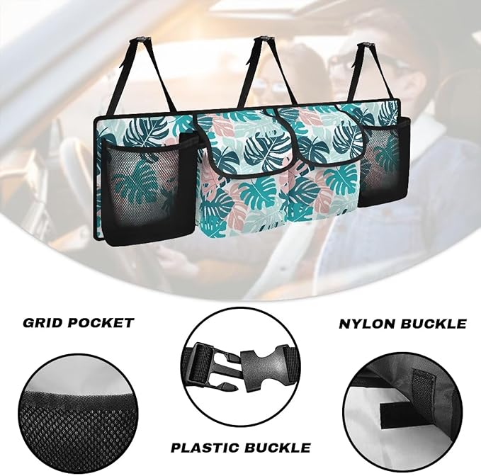 CLOHOMIN Palm Leaves Trunk Organizer for Car Women Men Car Organizer Backseat Hanging Storage Bag for SUV Vehicle Sedan Truck Foldable Auto Cargo Storage Organizer