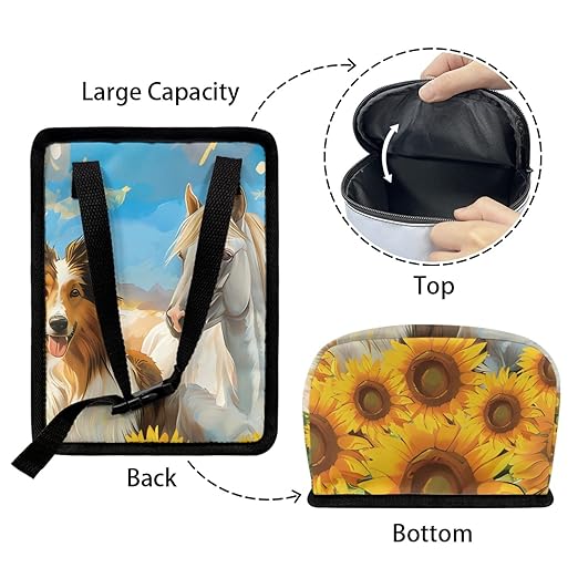 Rustic Style Collie Horse Car Garbage Container, Artistic Vehicle Trash Bin for Animal Lovers Leak-Proof Zipper Design for Back Seat