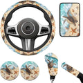 Sea Turtle Print Car Accessories for Men Women Cute Car Steering Wheel Cover Set 6 Pcs Handbrake Gear Cover Cup Coaster Suit for Most Cars Truck Vans SUV