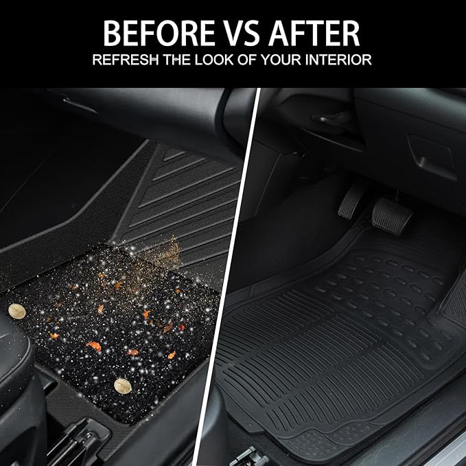 3 Pieces Universal Trim-to Fit Automotive Floor Mats Waterproof All Weather Car Mats Heavy Duty Rubber Car Mats for Cars Sedans SUVs Trucks