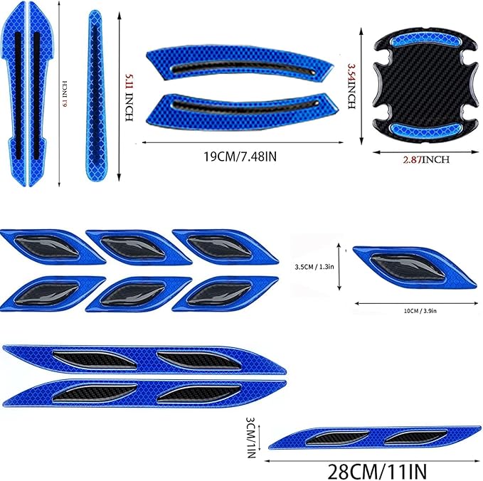 16 Piece Reflective Car Sticker Set Mirror Warning Sticker Car Door Handle Protector Reflective Self-Adhesive and Scratch Free Paint Protective Film (Blue)