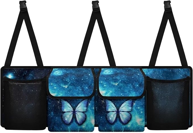 Hanging Car Trunk Organizer Blue Galaxy Space Butterfly Car Organization Women Collapsible Cargo Bag with 4 Storage Bags,Easy to Install