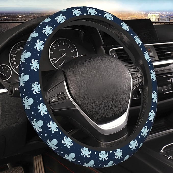Neoprene Steering Wheel Cover Octopus Ocean Fish Nautical Car Steering Wheel Cover Universal Fit for Most Cars