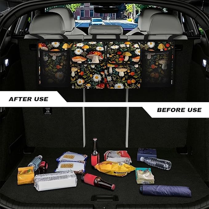 Mushroom Daisy Car Trunk Organizer and Storage, Large Capacity Backseat Hanging Storage with 4 Storage Bag Car Accessories, Backseat Car Organizer Universal for Cars, Truck, vans