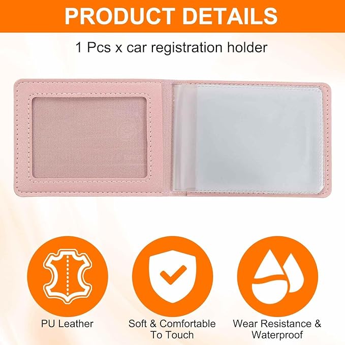HARFINGTON Car Registration and Insurance Holder PU Leather Vehicle Glove Box Organizer Storage Accessories Car ID Holder with 6 Pockets for License ID Card Bank Card Documents, Pink