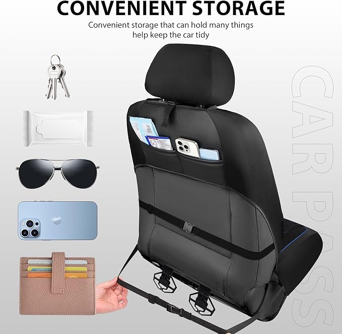 CAR PASS Thick Foam 3D Air Mesh Leather Car Seat Covers Front Seats Only, Breathable Premuim Leather Two Front Seat Cover, Airbag Compatible Universal Fit for Most Sedan Van Truck SUV,Black and Blue