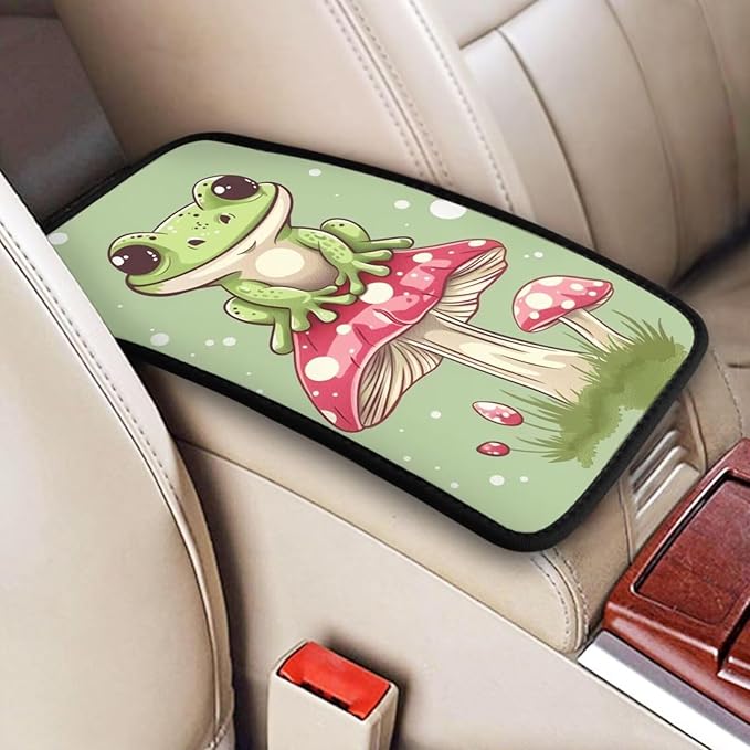 Green Frog Center Console Pad Cute Armrest Cover Auto Center Console Cushion Pads Lovely Animal Car Decor Accessories