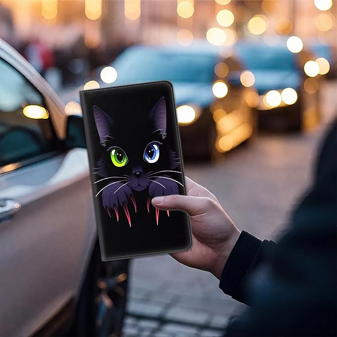 Car Registration Holder, Waterproof PU Leather Vehicle Card Document Glove Box Organizer, Women Interior Auto Accessories Case for Cards, Driver License Car Insurance Holder, Black Cat Pattern