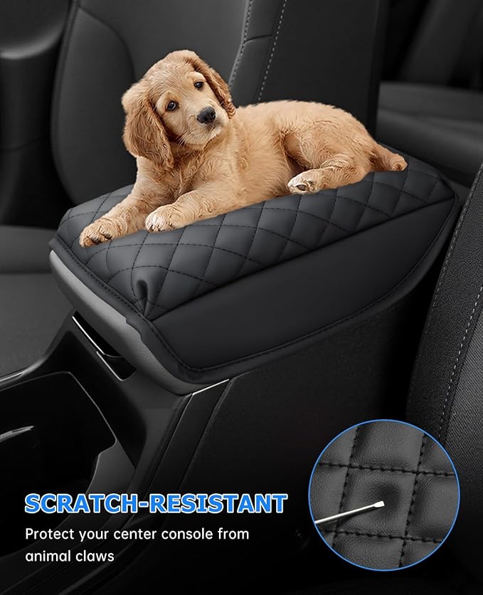 INTGET Center Console Cover for Kia K4 Accessories 2025 2026 LX/LXS/EX/GT-Line/GT-Line Turbo Car Interior Leather Armrest Arm Rest Lid Cushion Pad Protector (Black Argyle with Pad, for 2025+ K4)