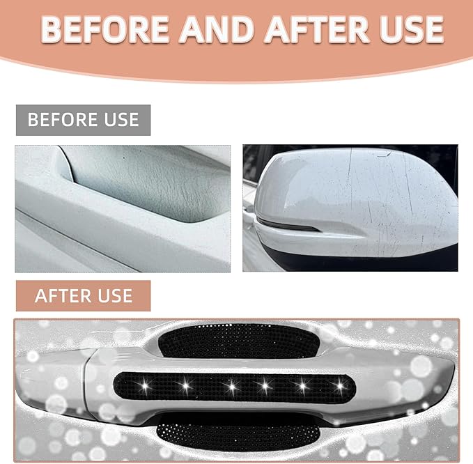 10 pcs Bling Diamond Car Door Handle Stickers, Bling Car Accessories for Women, Universal Rhinestone Crystal Glitter Door Handle Protector Stickers and Decals, Scratch Safety Reflective (Black)