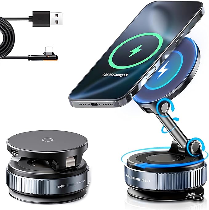 Magnetic Phone Holder for Car, Magsafe Car Mount with Nano Gel Suction Cup for Dashboard & Windshield, Compatible with iPhone 12/13/14/15/16/17 Series, Including Pro & Pro Max Models (Gray)