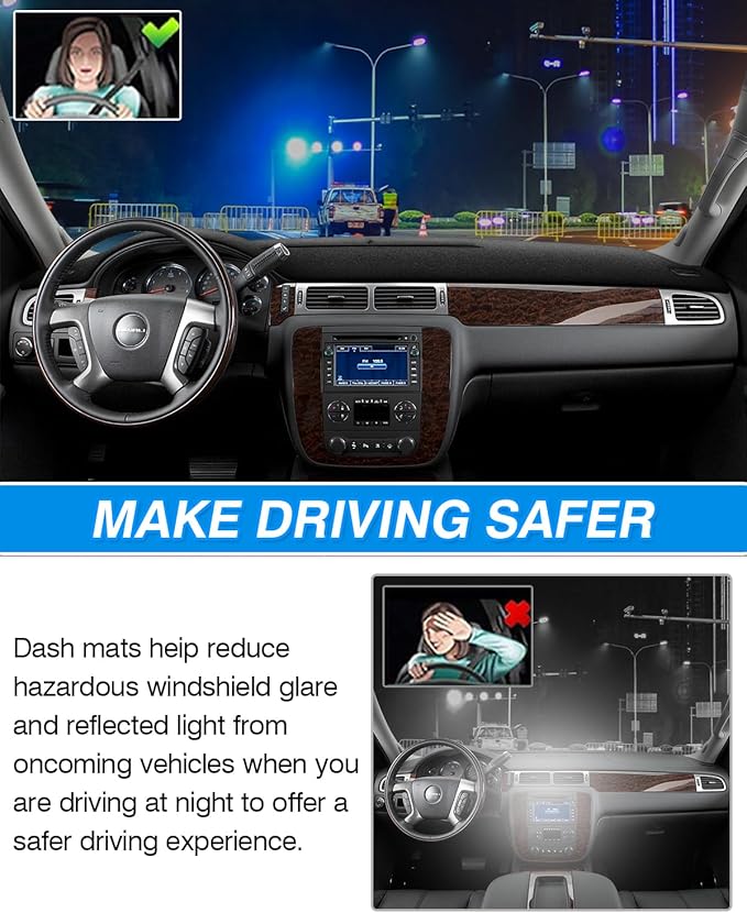 CARTIST Dash Cover Fits for 2007-2013 Chevy Silverado Sierra(NOT fit LT/WT/LS), 2007-2014 Chevy Tahoe Suburban Denali Avalanche & GMC Yukon/XL Without Dash Speaker(Only fit ONE Glove Boxes)