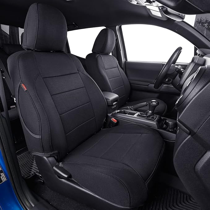 coverdream Custom Fit Seat Covers for 2016-2023 Toyota Tacoma Double Cab/Crew Cab SR,SR5,TRD Off Road,TRD Pro,TRD Sport,Limited,Fully Covered,UV Resistant Polyester Seat Protector (Full Set,Black)