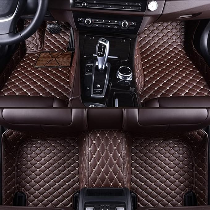 Custom Making Car Floor Mats Protection Pads for 99% Sedan/Coupe/Hatchback/SUV/Pickup Men Women Car Floor Mats Coverage Pads Anti-Slip Leather Floor Lining (Dark Brown)