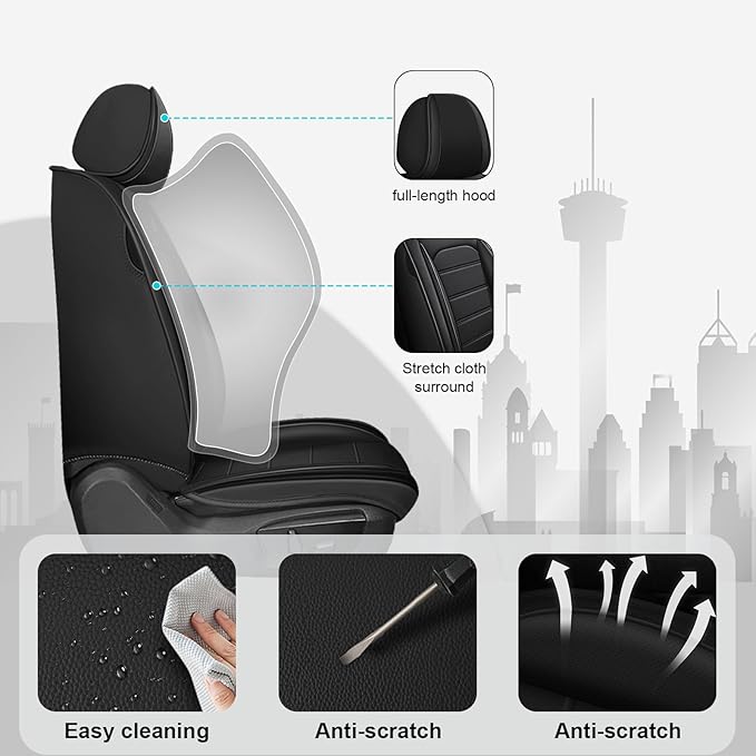 JOJ Car Seat Cover for Ford Excursion Seat Covers for Cars 2000-2005,Leather Waterproof Car Seat Covers Full Set,All Weather Tech Car Seat Protector,8 Seats Black