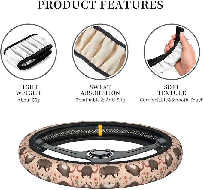 Possums Pattern Neoprene Steering Wheel Covers Women Men Car Accessories, Universal 15 Inch Fit Auto, Suvs, Truck