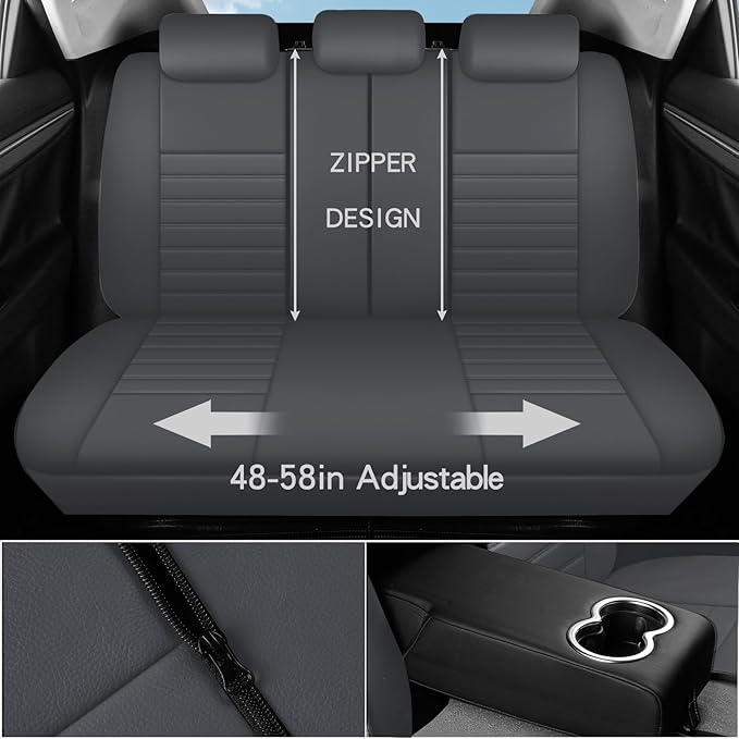 crossmiles Faux Leather Car Seat Covers Full Set, Foam Seat Cover for Car, Universal Car Seat Protector with Waterproof and Breath Fit for Cars, Trucks, SUV, Vans(Grey Striped)