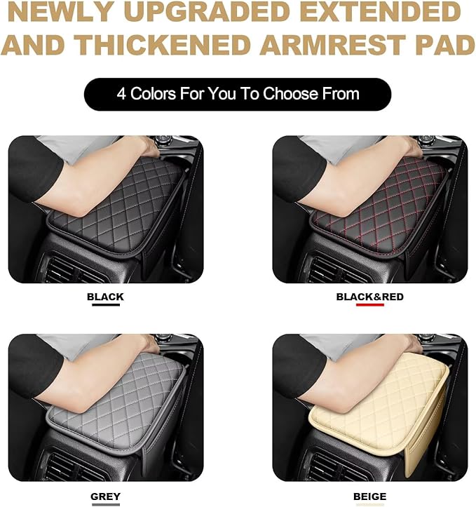 YORKNEIC Center Console Cover Fit for Ford Escape: Middle Console Cover with 2 Storage Pocket,Faux Leather Waterproof Anti-Scratch Car Armrest Cover Protector(Black&Redline)