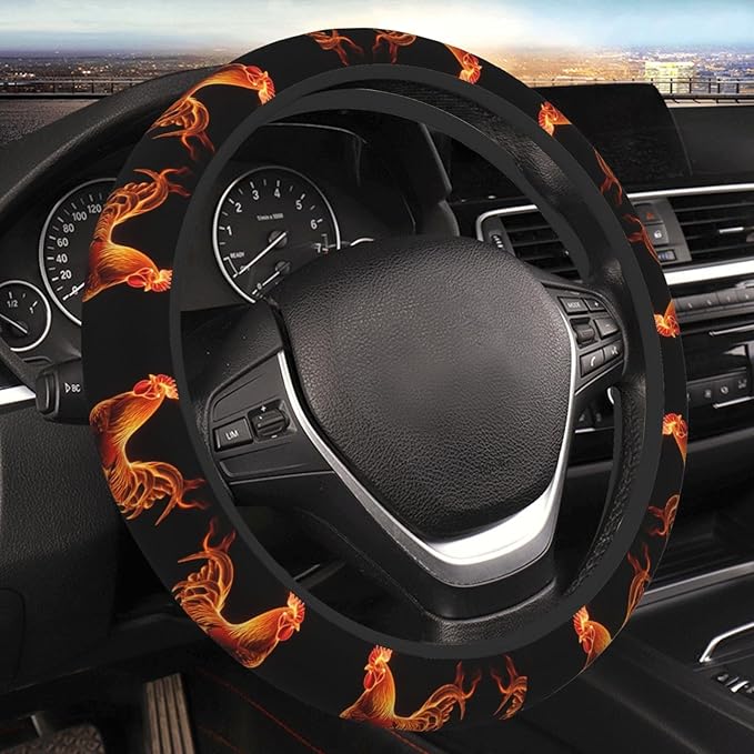 Colorful Fire Rooster Universal Fit Steering Wheel Cover for Car, Truck, and SUV, Durable Steering Wheel Protection