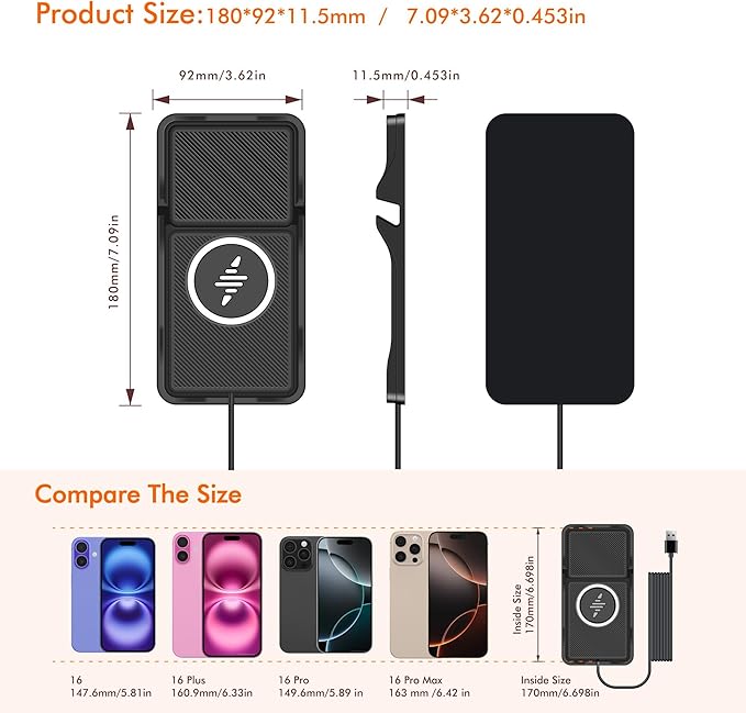 Wireless Car Charger,LANSEMKU Car Wireless Chargers Charging pad Non Slip 15w Fast Charger for Car Wireless Phone Charger for iPhone17/ 16/15/14/13/12 Pro Max,for Android (with Holder-100cm Cable)
