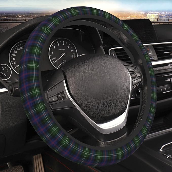 Thickened Elastic Steering Wheel Cover, Plaid Clan Sutherland Purple Green Check Tartan Ultra, Soft, Breathable, Fit for Cars, SUVs, Trucks, Stylish Comfortable Grip