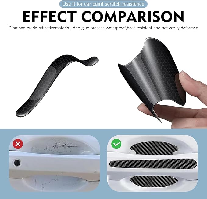 8 PCS Car Door Handle Protector Stickers, Anti-Scratch Door Bowl Paint Guard Stickers, Self-Adhesive Car Doors Paint Protective Film, Universal for Most Cars (Carbon Fiber)