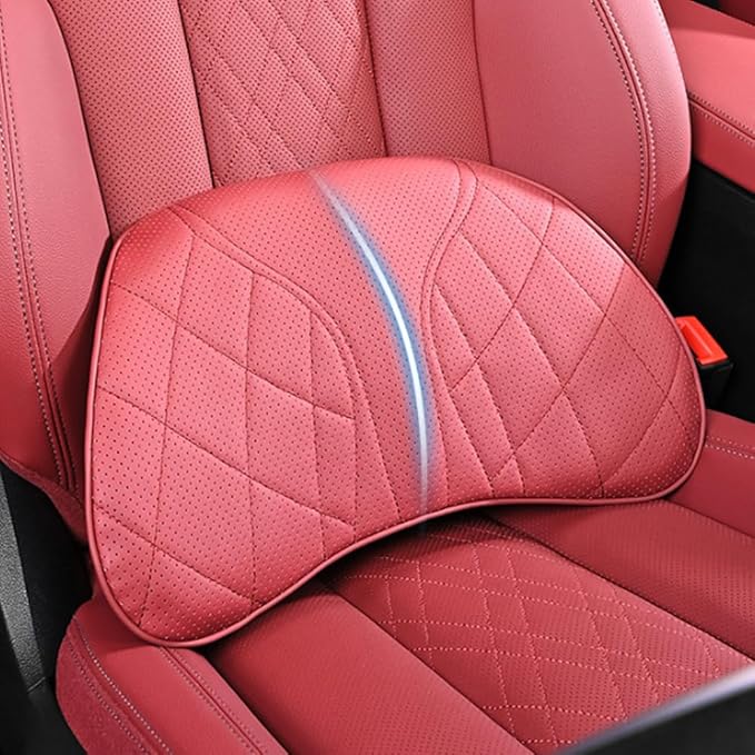 for Chevy Silverado 2007 2008 2009 2010 2011 2012 2013 Leather Car Seat Headrest Lumbar Cushion, Lumbar Support Pillow for Car,for Driving Traveling Relieving Neck Fatigue,1-C Brown