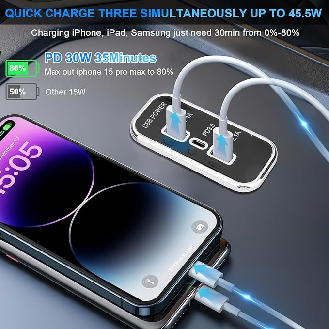 2PCS 3 Ports 12V RV USB Outlet 45.5W, Gibbab PD3.0 Type-C Quick Charge & Dual USB-A Port 3.1A Panel Wall Mount, Automotive Car Socket Charger Adapter for RV Marine Boat Bus ATV Motorcycle Truck