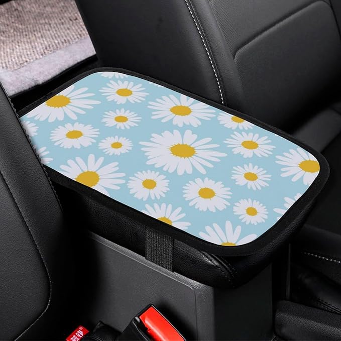 for Sky Blue Daisy Flowers Car Center Console Armrest Cover for Men Universal Arm Rest Pad Handrail Box Cushion Auto Accessories