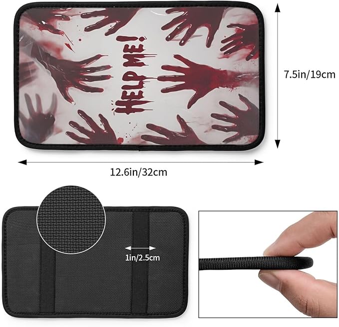 Universal Car Center Console Cushion Pad, Red Hand Soft Waterproof Car Center Console Cover Auto Armrest Seat Box Cover Protector for Most Vehicle SUV Truck Car