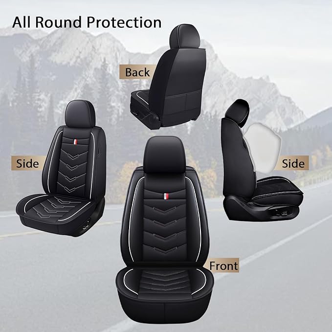 MVRVMV 2 Car Seat Covers for Ford Bronco 2021-2026, Wear-Resistant & Anti-Slip Leather Seat Protectors (2 Seat Standard, Black-White)
