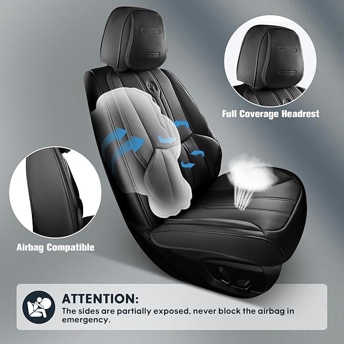 AOOG Car Seat Covers Full Set, Leather Seat Covers for Car, Waterproof Car Seat Protector with Lumbar Support, Automotive Seat Covers Universal Fit for Most Cars SUV Trucks (Full Set, Black)