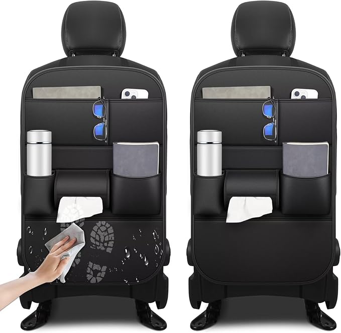 Ahsrnl Back Seat Protector 2 Pack Fit for Kia Cadenza Car Kick Mats with Cup and Tissue Storage with Storage Organizer Waterproof Dirt Proof Faux Leather Auto Accessories for Kids(1 Pair Black)