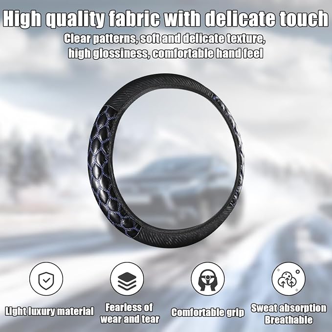 Car Steering Wheel Cover, 15 inch Elastic PU Leather Non-Slip Vehicle Steering Wheel Protector, Breathable Automotive Interior Accessories, Universal for SUV, Truck, RV (Blue)