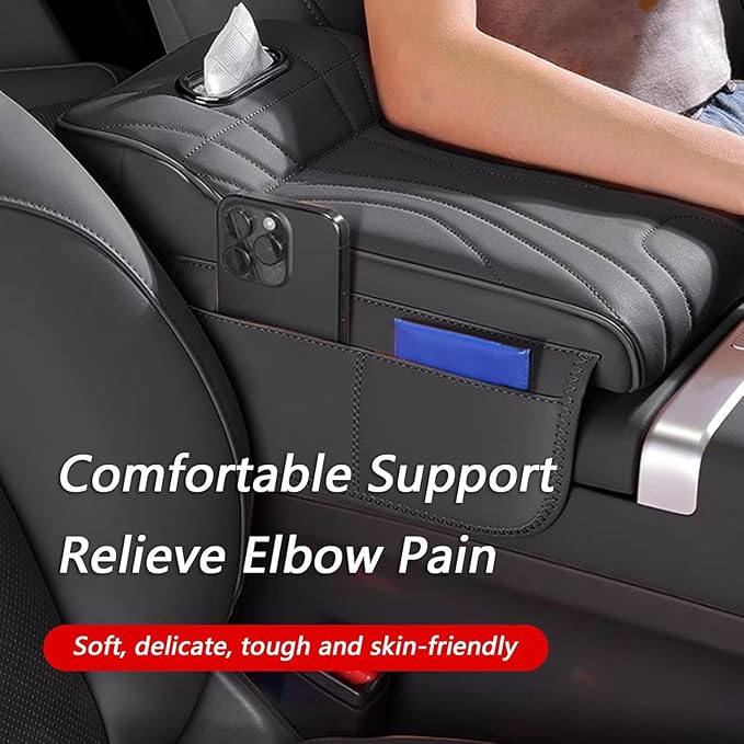 Car Center Console Cover for Lexus RX 350 2021-2023, Memory Foam Arm Rest Cushion Pad Waterproof Non-Slip Universal Interior Accessories with Pocket and Tissue Box,Coffee