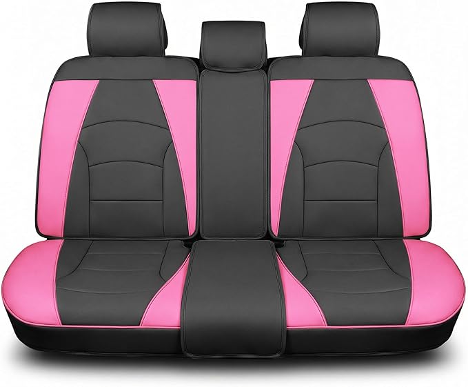 FH Group Car Seat Cover for Back Seat Pink Black Faux Leather - Universal Fit, Rear Seat Covers for Cars with Rear Split Bench, Car Seat Cushions, Car Interior Accessories for SUV, Sedan, Van