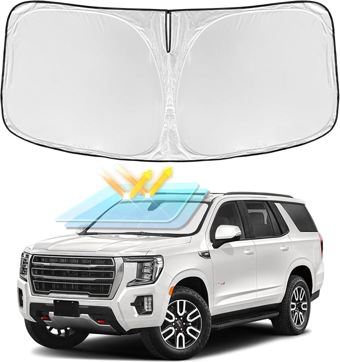 for GMC Yukon/Yukon XL 2021-2025 Windshield Sun Shade - 4 Layers Car Sunshades for Front Windows Shade Cover Custom Fit Yukon Sun Visor 240T Retractable Shade Blocks UV Rays Car Accessories