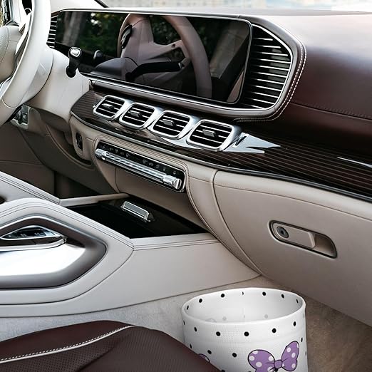 Cute White Dots Purple Bow Car Trash Can Garbage Cans Foldable,Small Hanging Car Organizer Storage Bag Leak Proof, Auto Back Seat Trash Bin Universal for Truck, SUV, Outdoor Travel