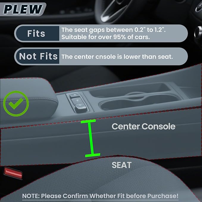 PLEW 2-Pack Car Seat Gap Filler, Premium Leather Console Organizer Universal Fit for Car SUV Truck Multi-Purpose Essentials Organizer - Anti-Drop Auto Interior Accessories（Chogori Grey