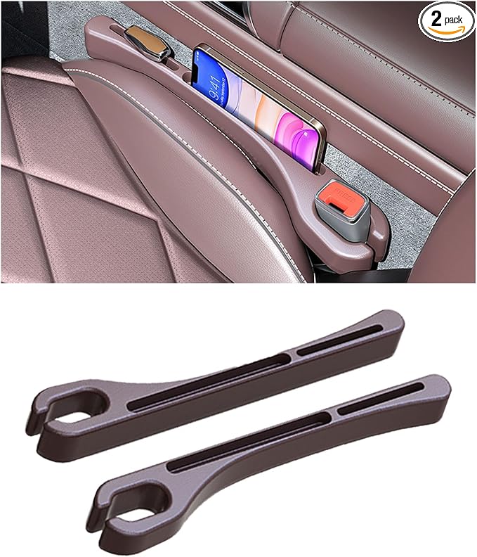 Car Seat Gap Filler, Leather Car Gap Filler Universal Fit for Most Cars and Trucks, Fill The Gap Between Seat and Consoles, Prevents Things from Falling Out, Pack of 2 PCS (Brown)