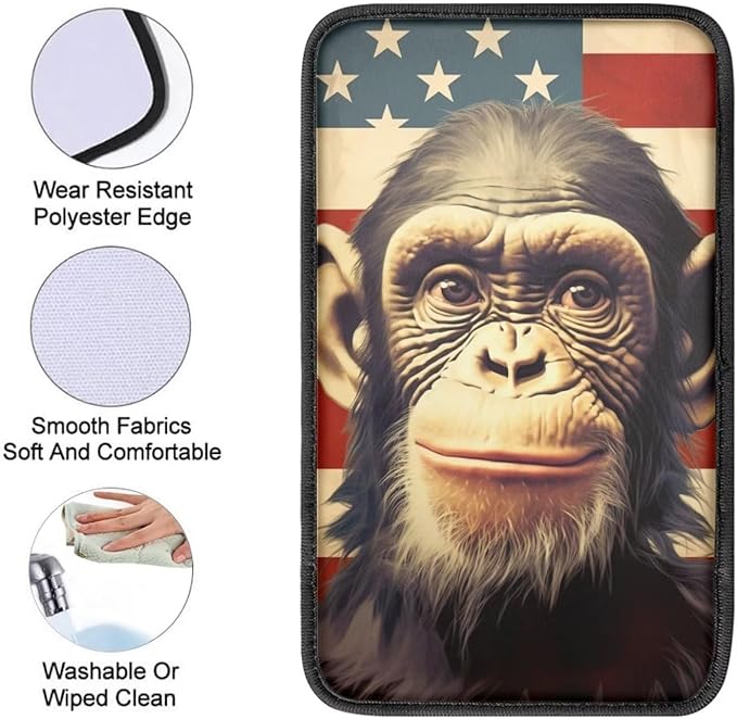 Car Center Console Pad, Universal Waterproof Car Armrest Seat Box Cover, Car Interior Accessories for Most Vehicle SUV Truck Vintage American Flag Monkey Car Armrest Pad
