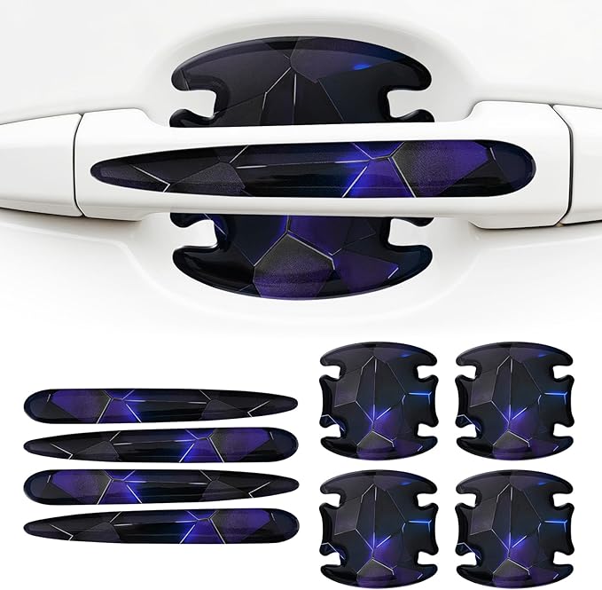8 Pcs Car Door Handle Sticker, 3D Honeycomb Pattern Car Door Cup Protector, Universal Anti Scratches Auto Doors Handle Protective Film (Black Purple)
